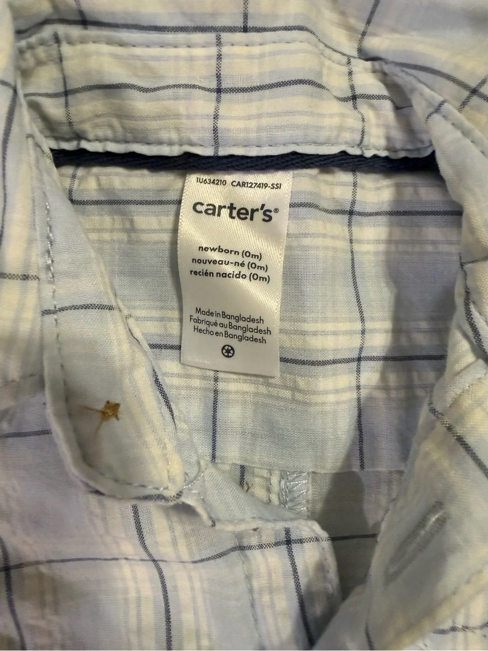 Carter's Light Blue Plaid Button-Front Baby One-Piece with Matching Hat